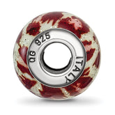 Sterling Silver 925 Glitter Glass Bead in Pink & Brown Elegant Design